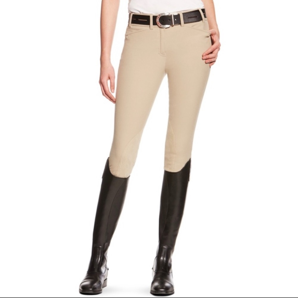 Ariat womens Heritage riding breeches, khaki tan knee patch equestrian - size 36